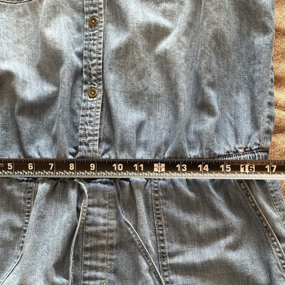 LRL Lauren Jeans Co Denim Romper Womens 12 Chambray Sleeveless Utility Tie Waist - Picture 13 of 13